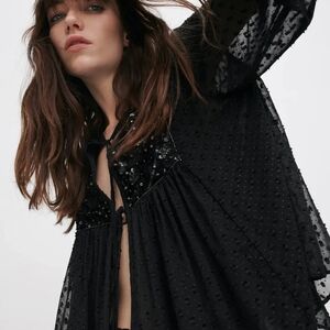 Zara Black Plumetis Sequined Bolero Jacket